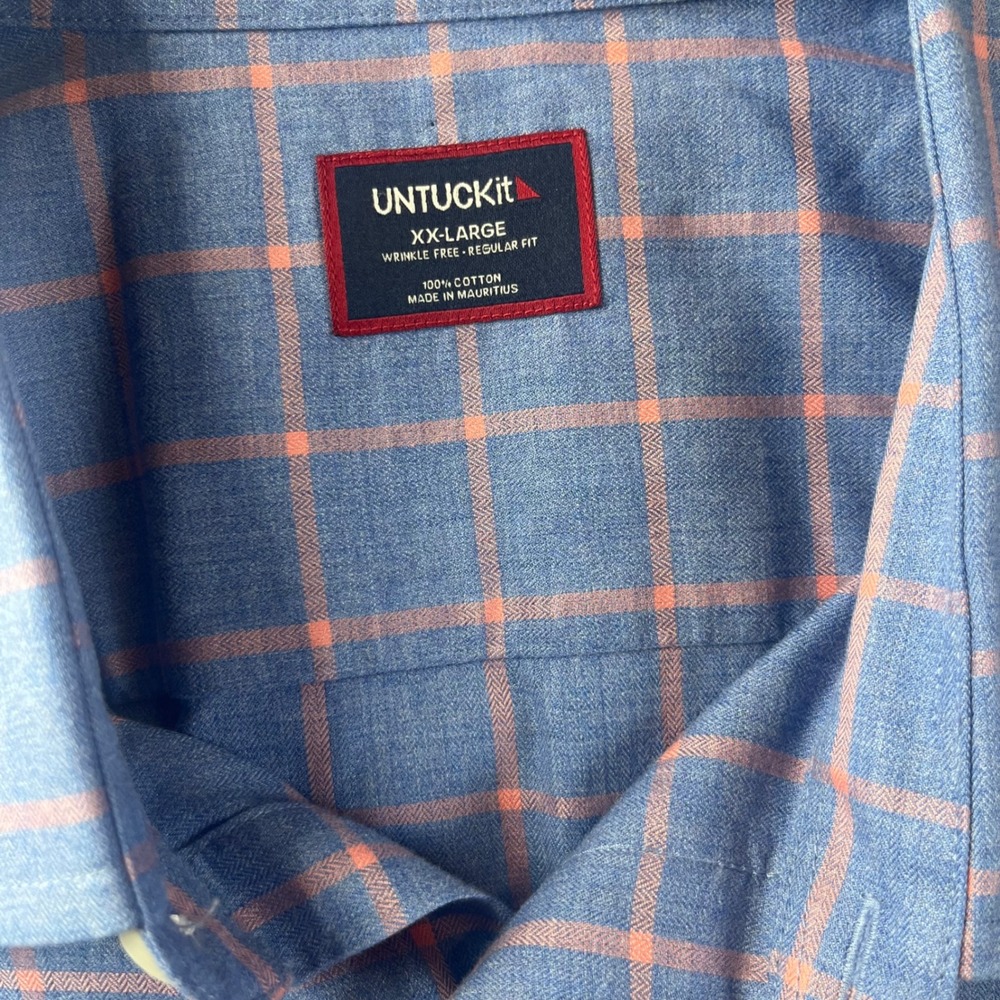 UNTUCKit Allen WF Button Down Shirt Mens XXL Blue Orange Plaid Wrinkle Free